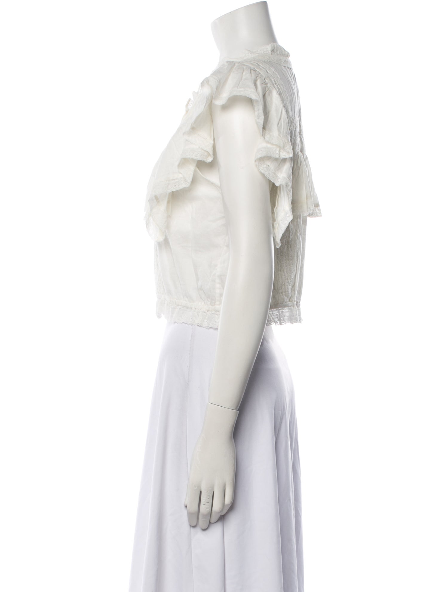 LoveShackFancy Crew Neck Short Sleeve Crop Top