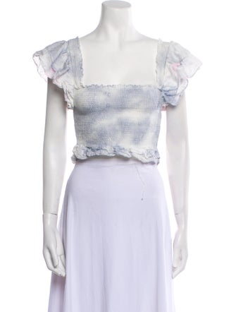 LoveShackFancy Tie-Dye Print Square Neckline Crop Top