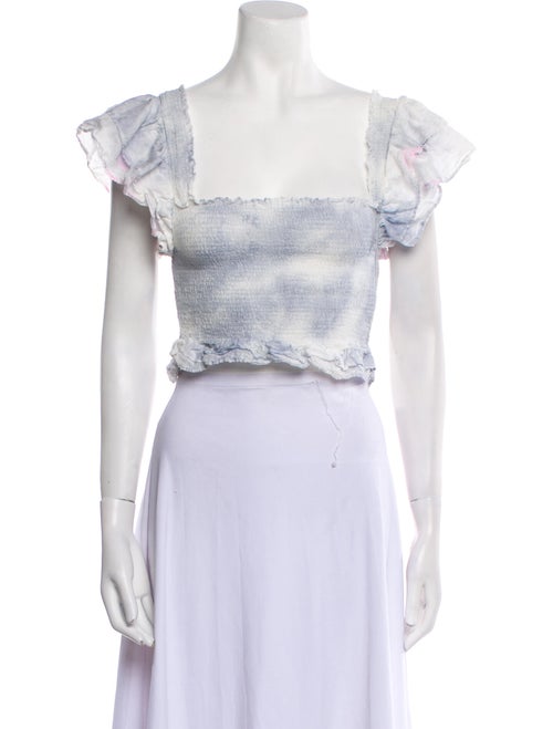 LoveShackFancy Tie-Dye Print Square Neckline Crop Top