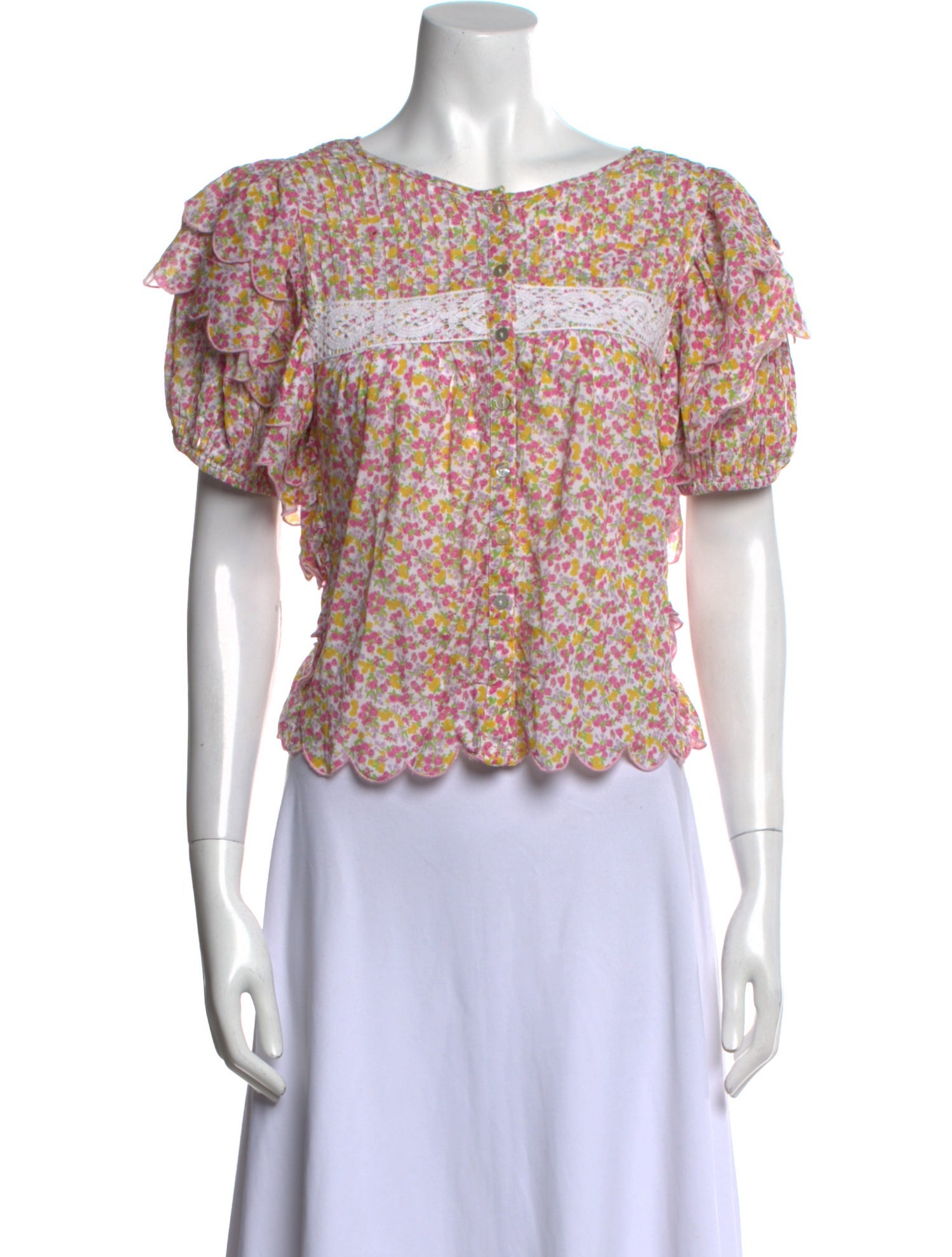 LoveShackFancy Printed Scoop Neck Crop Top