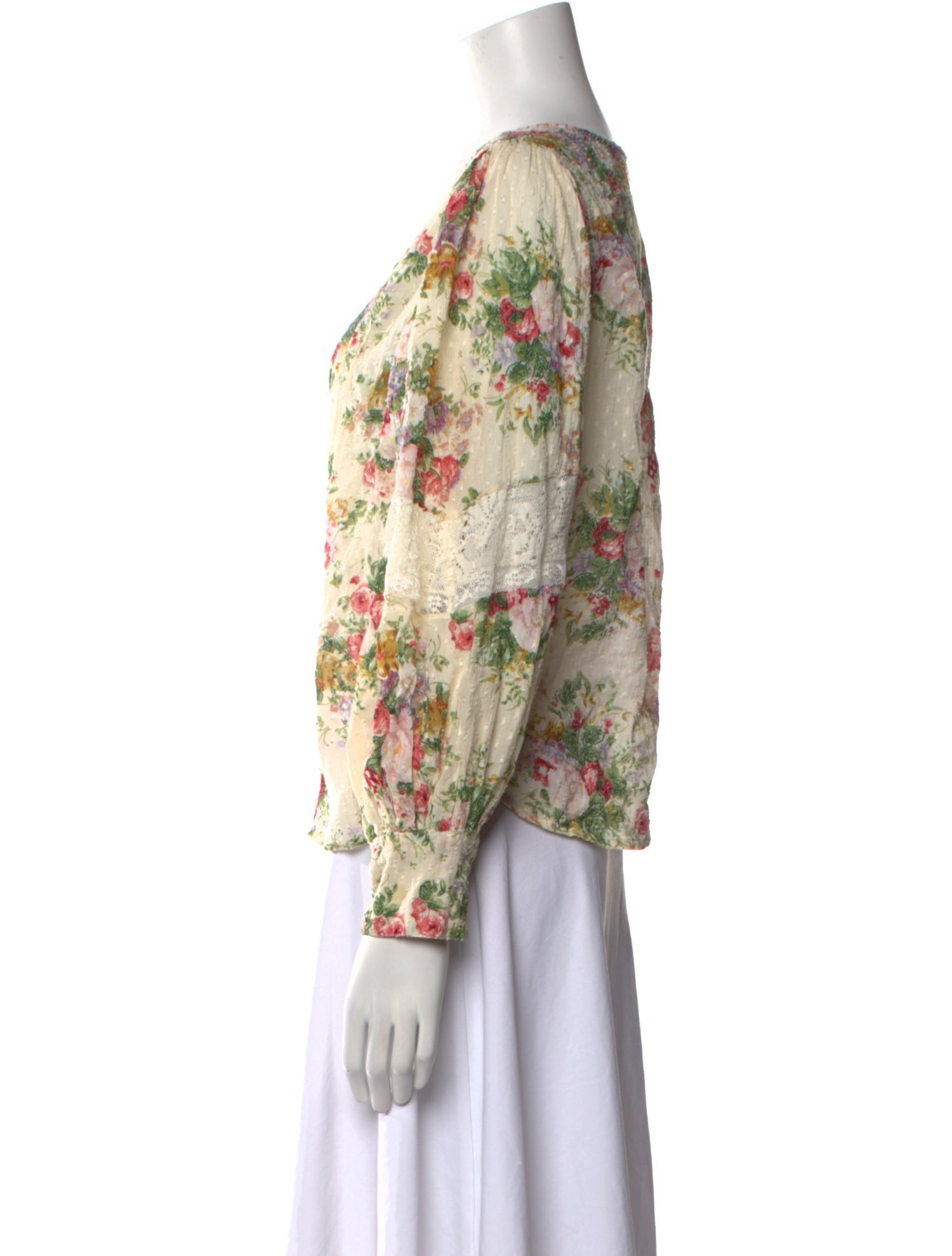 LoveShackFancy Floral Print V-Neck Blouse