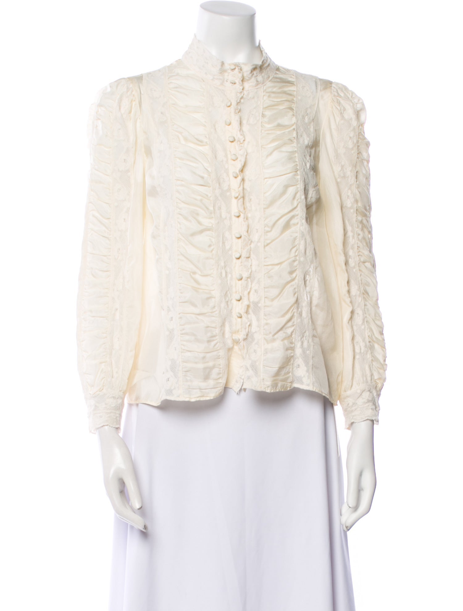 LoveShackFancy Silk Mock Neck Button-Up Top