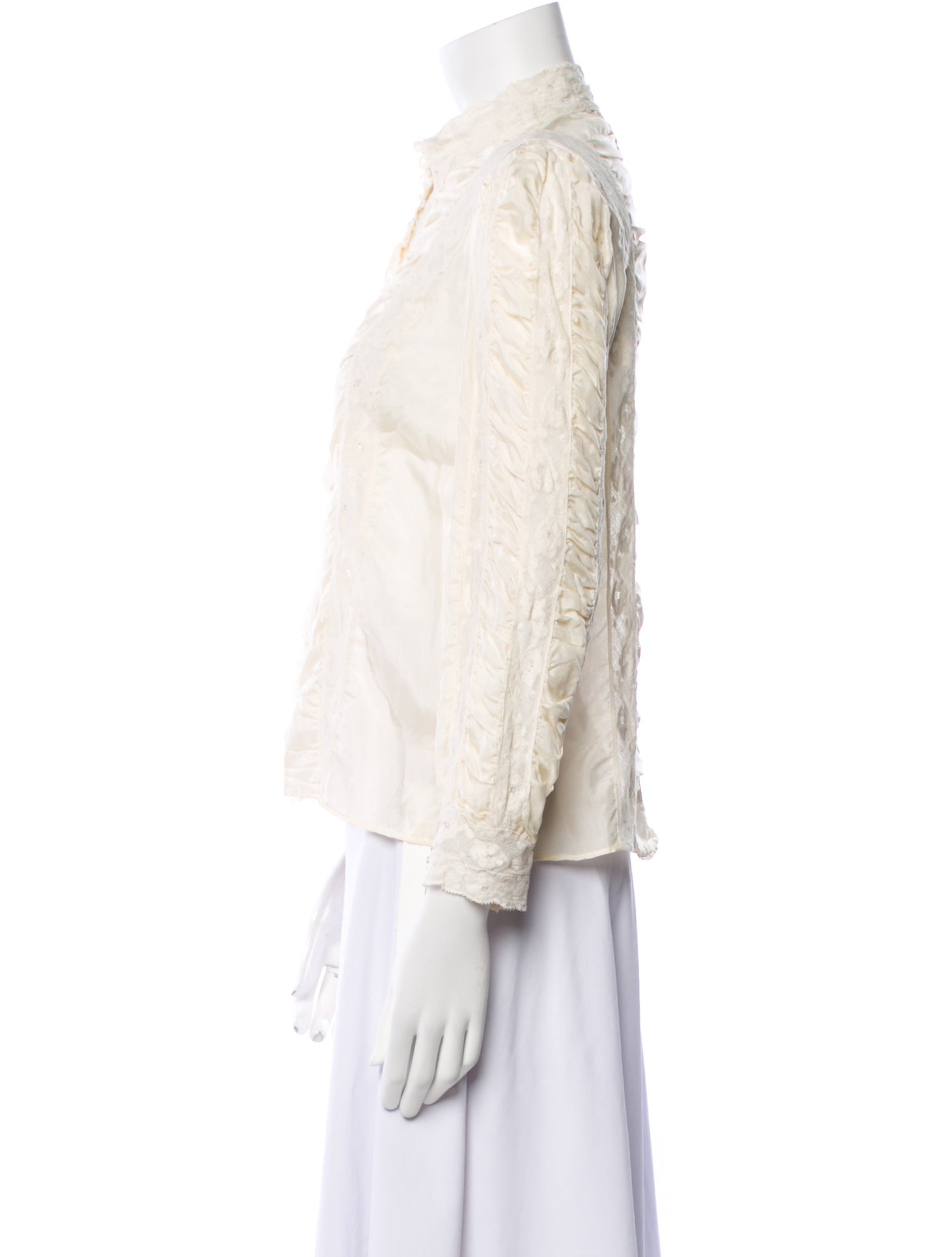 LoveShackFancy Silk Mock Neck Button-Up Top