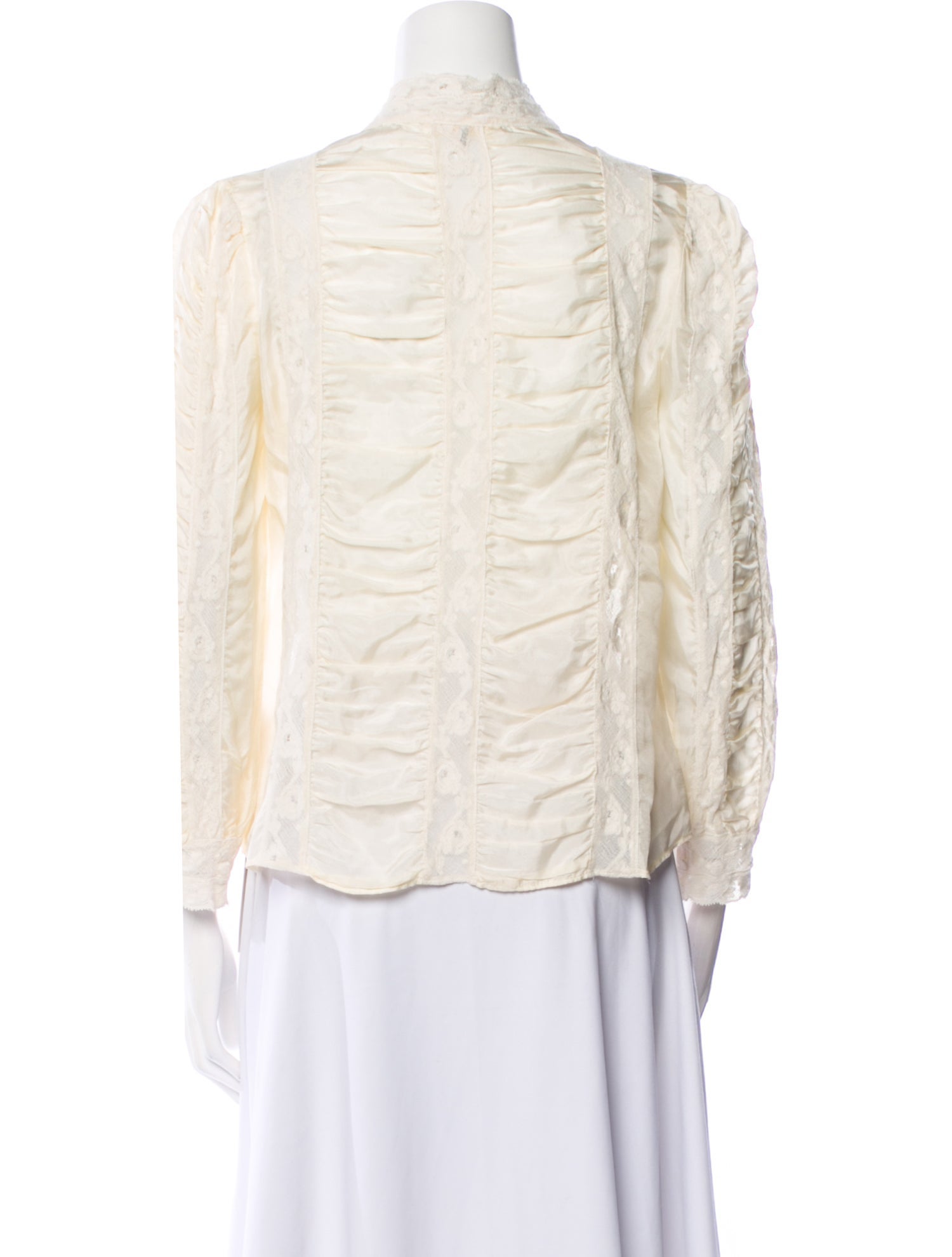 LoveShackFancy Silk Mock Neck Button-Up Top