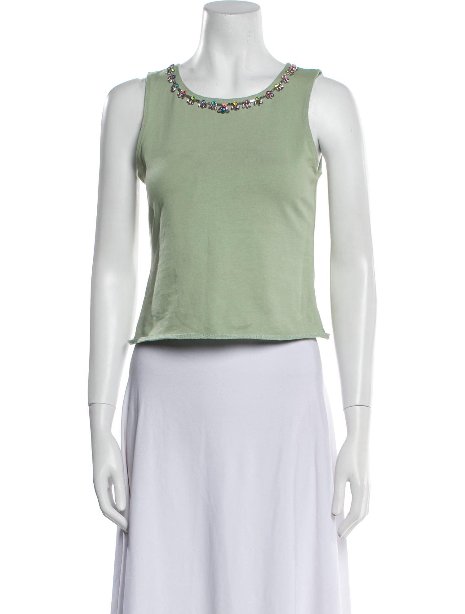 LoveShackFancy Scoop Neck Sleeveless Crop Top
