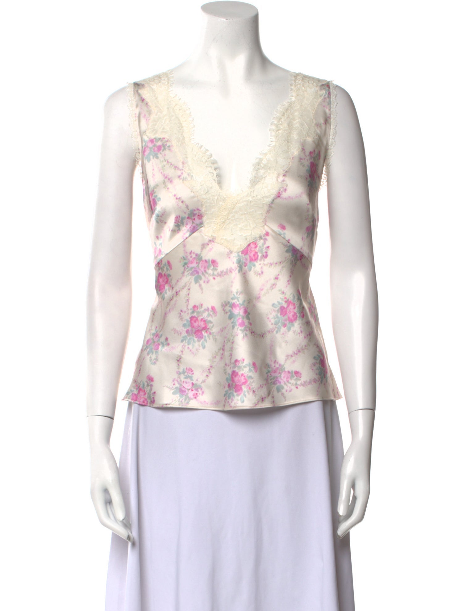 LoveShackFancy Floral Print V-Neck Top