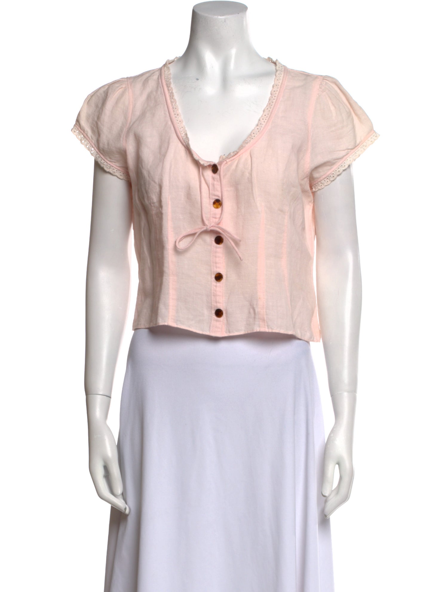 LoveShackFancy V-Neck Short Sleeve Crop Top