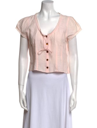 LoveShackFancy V-Neck Short Sleeve Crop Top