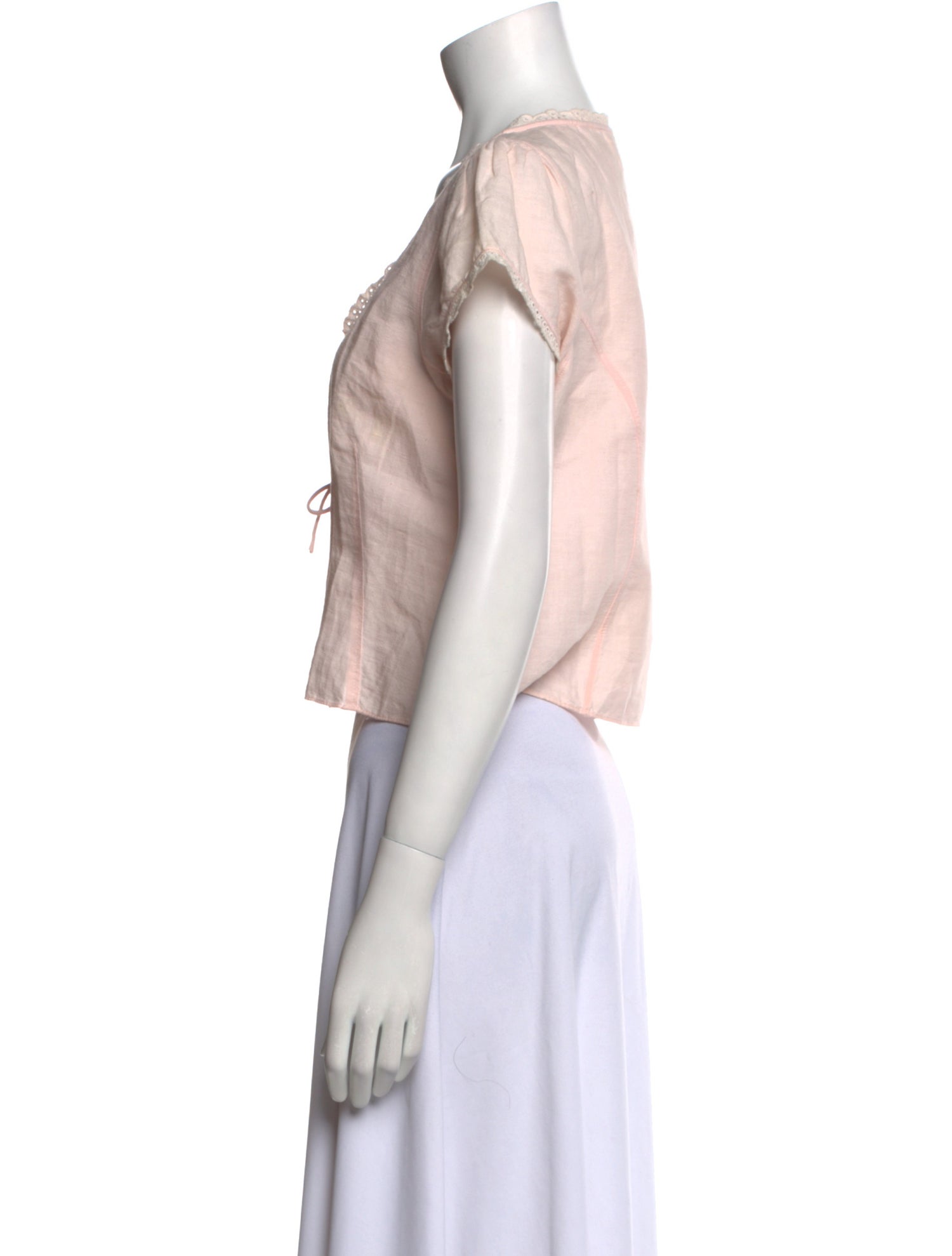 LoveShackFancy V-Neck Short Sleeve Crop Top