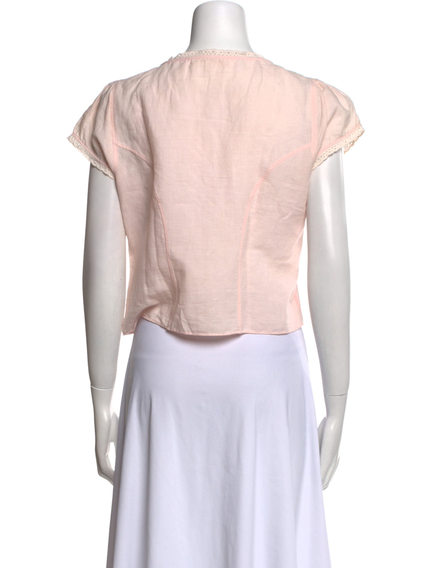 LoveShackFancy V-Neck Short Sleeve Crop Top