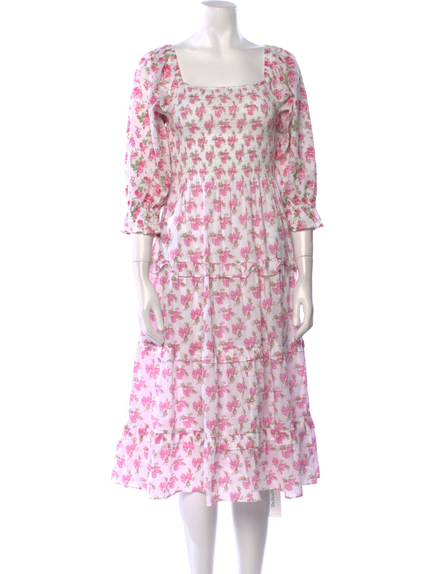 LoveShackFancy Floral Print Midi Length Dress