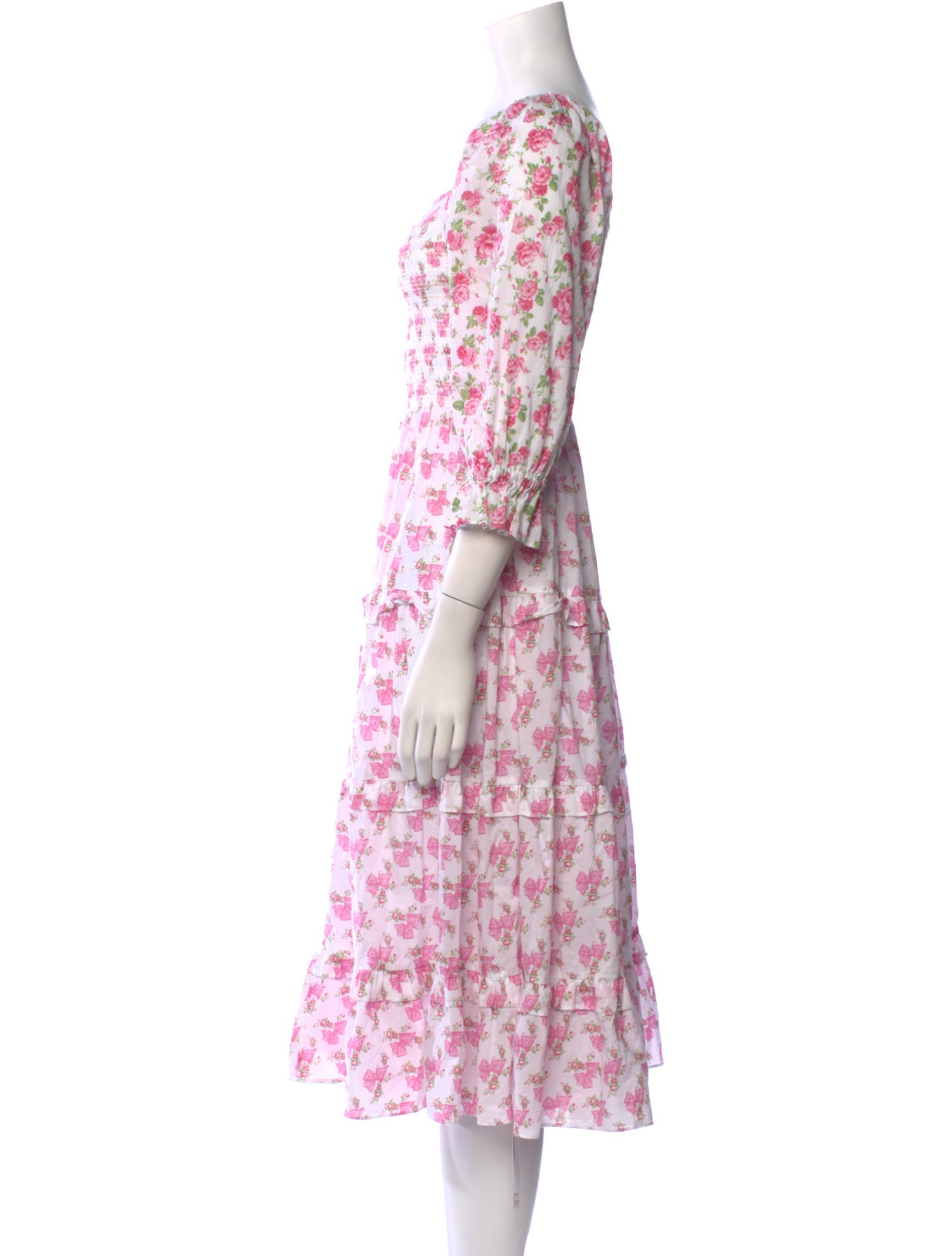 LoveShackFancy Floral Print Midi Length Dress