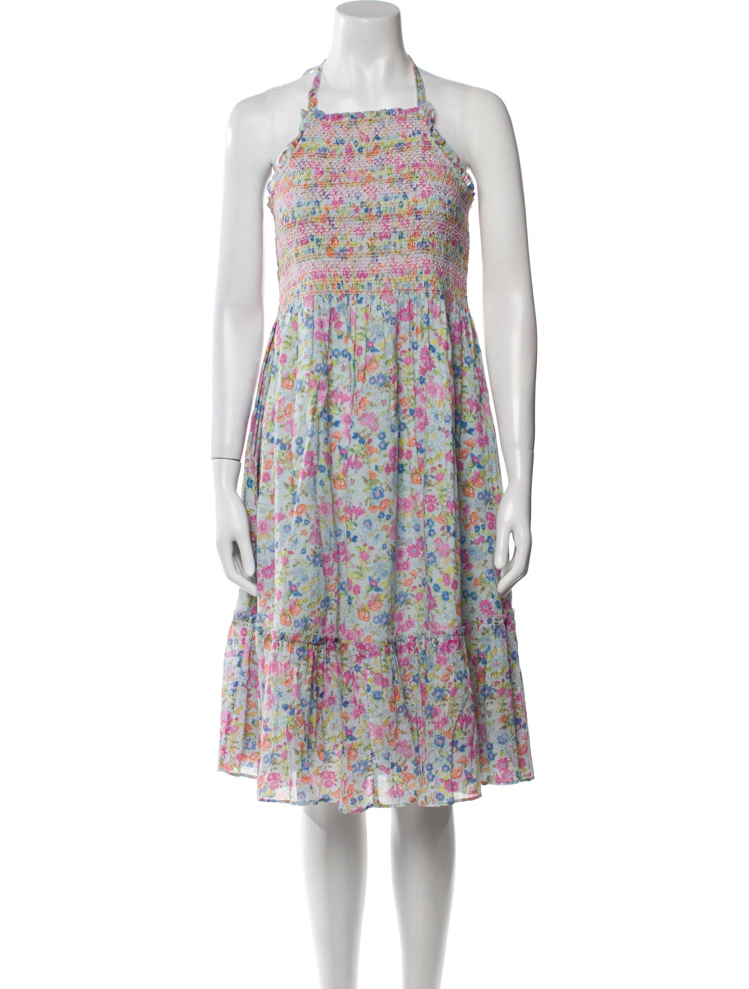 LoveShackFancy Floral Print Knee-Length Dress