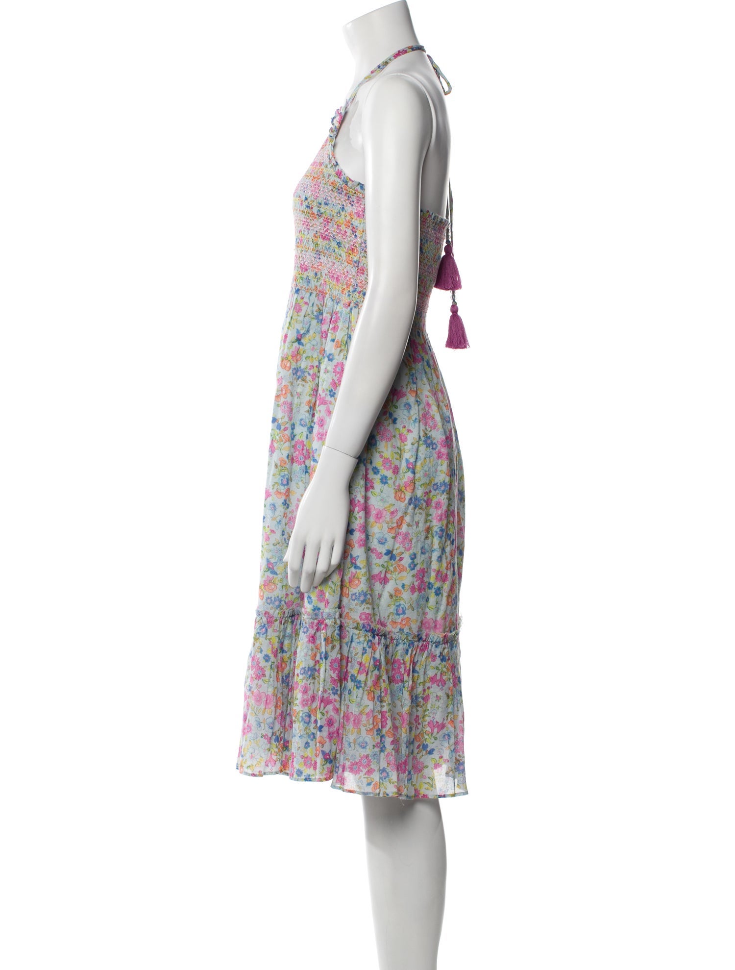 LoveShackFancy Floral Print Knee-Length Dress