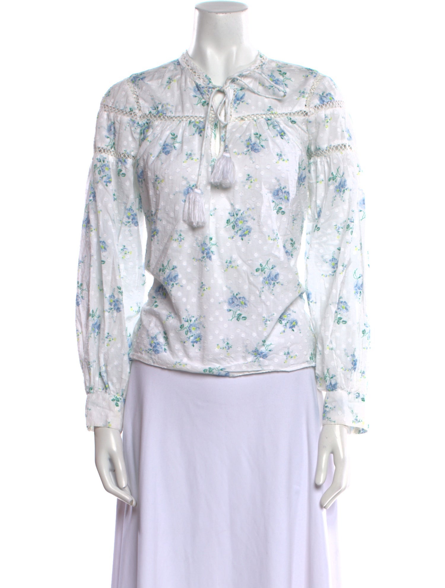 LoveShackFancy Floral Print Mock Neck Blouse