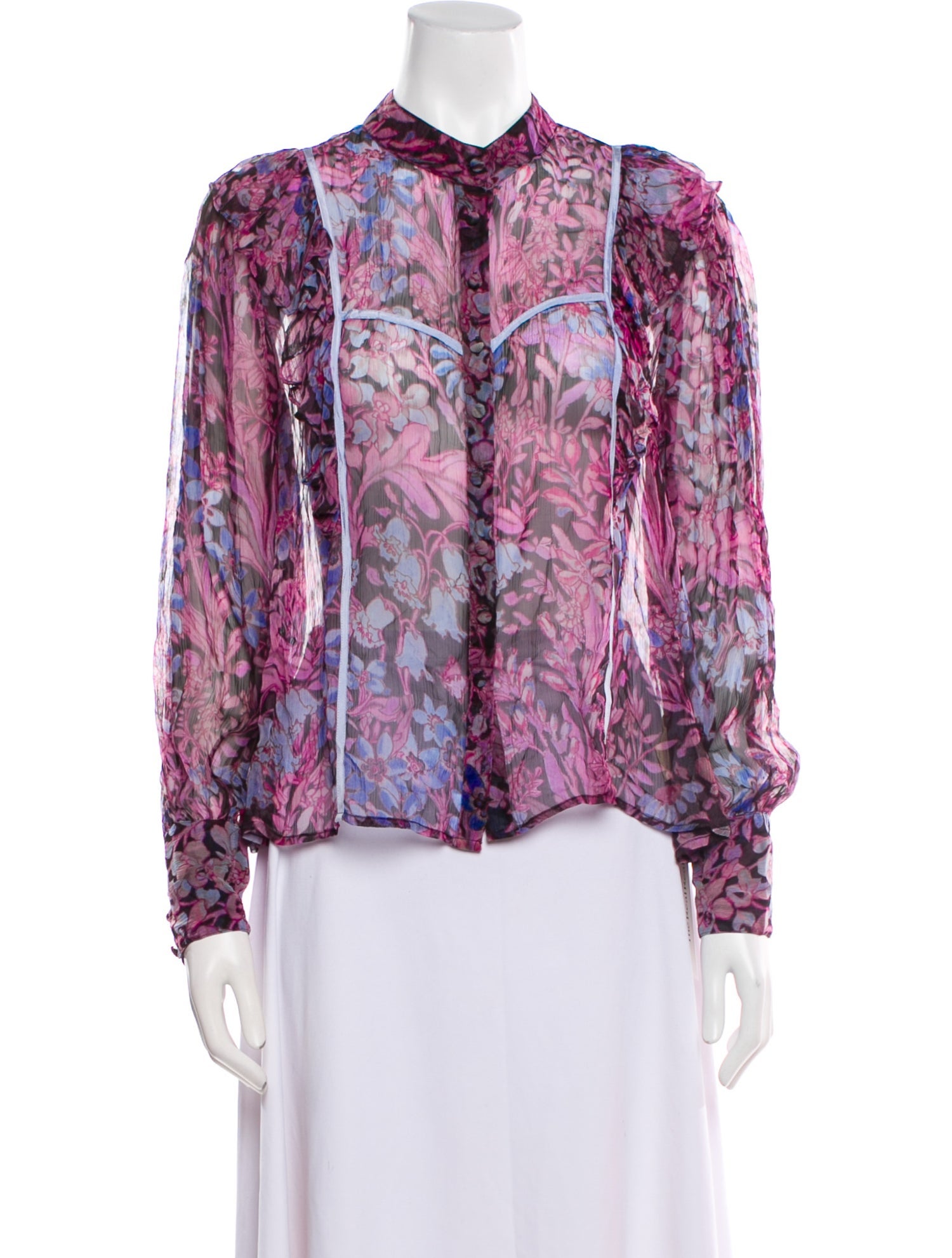 LoveShackFancy Floral Print Long Sleeve Blouse