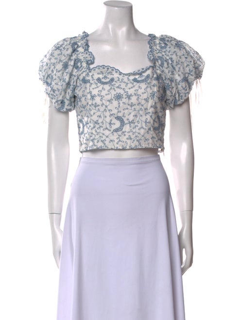 LoveShackFancy Floral Print Square Neckline Crop Top