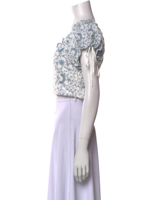 LoveShackFancy Floral Print Square Neckline Crop Top