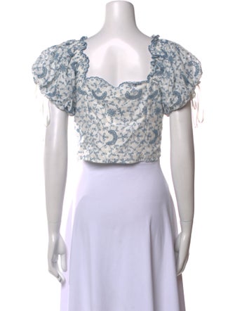 LoveShackFancy Floral Print Square Neckline Crop Top