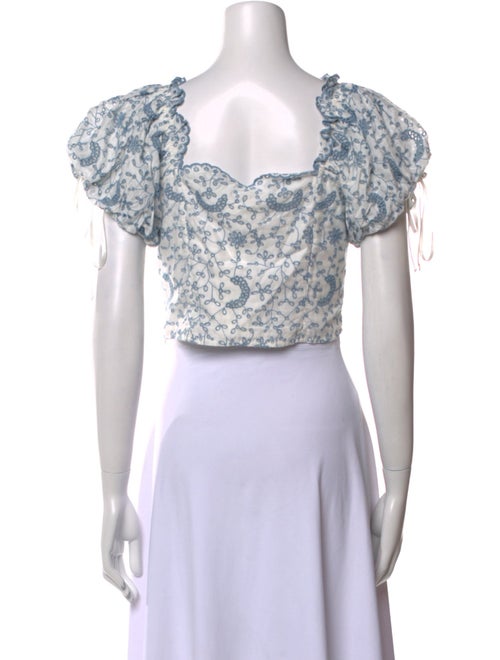 LoveShackFancy Floral Print Square Neckline Crop Top