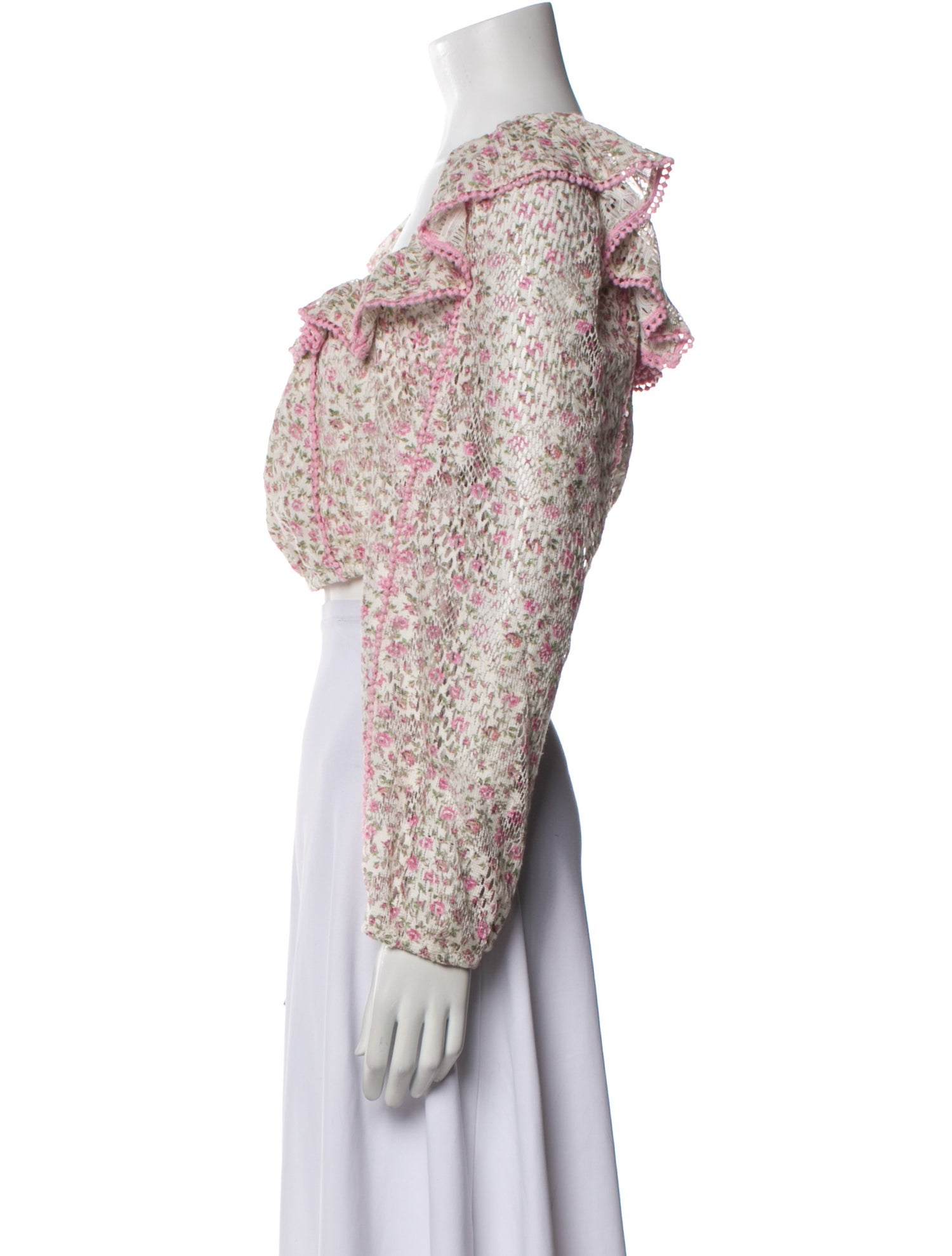 LoveShackFancy Floral Print Square Neckline Crop Top