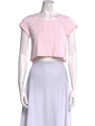 LoveShackFancy Crew Neck Short Sleeve Crop Top