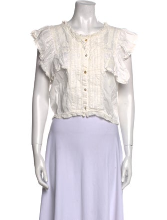 LoveShackFancy Crew Neck Short Sleeve Crop Top