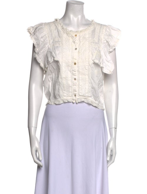 LoveShackFancy Crew Neck Short Sleeve Crop Top