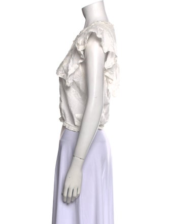 LoveShackFancy Crew Neck Short Sleeve Crop Top