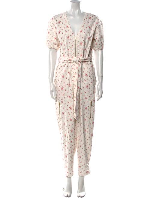 LoveShackFancy Floral Print V-Neck Jumpsuit