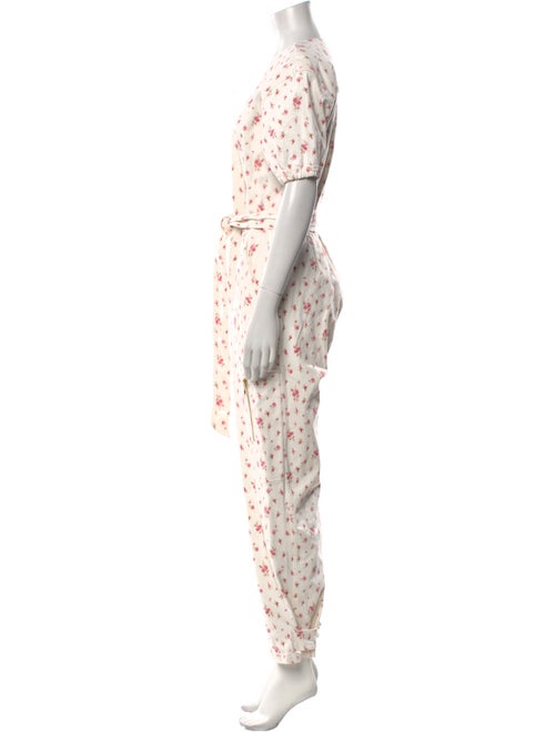 LoveShackFancy Floral Print V-Neck Jumpsuit