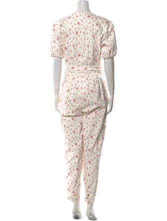 LoveShackFancy Floral Print V-Neck Jumpsuit