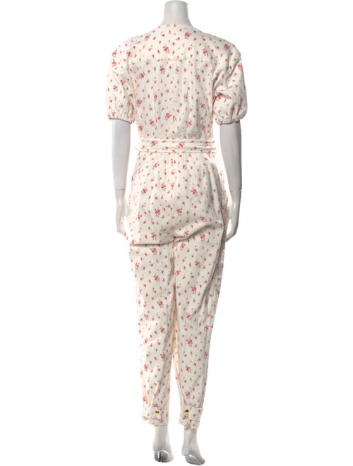 LoveShackFancy Floral Print V-Neck Jumpsuit