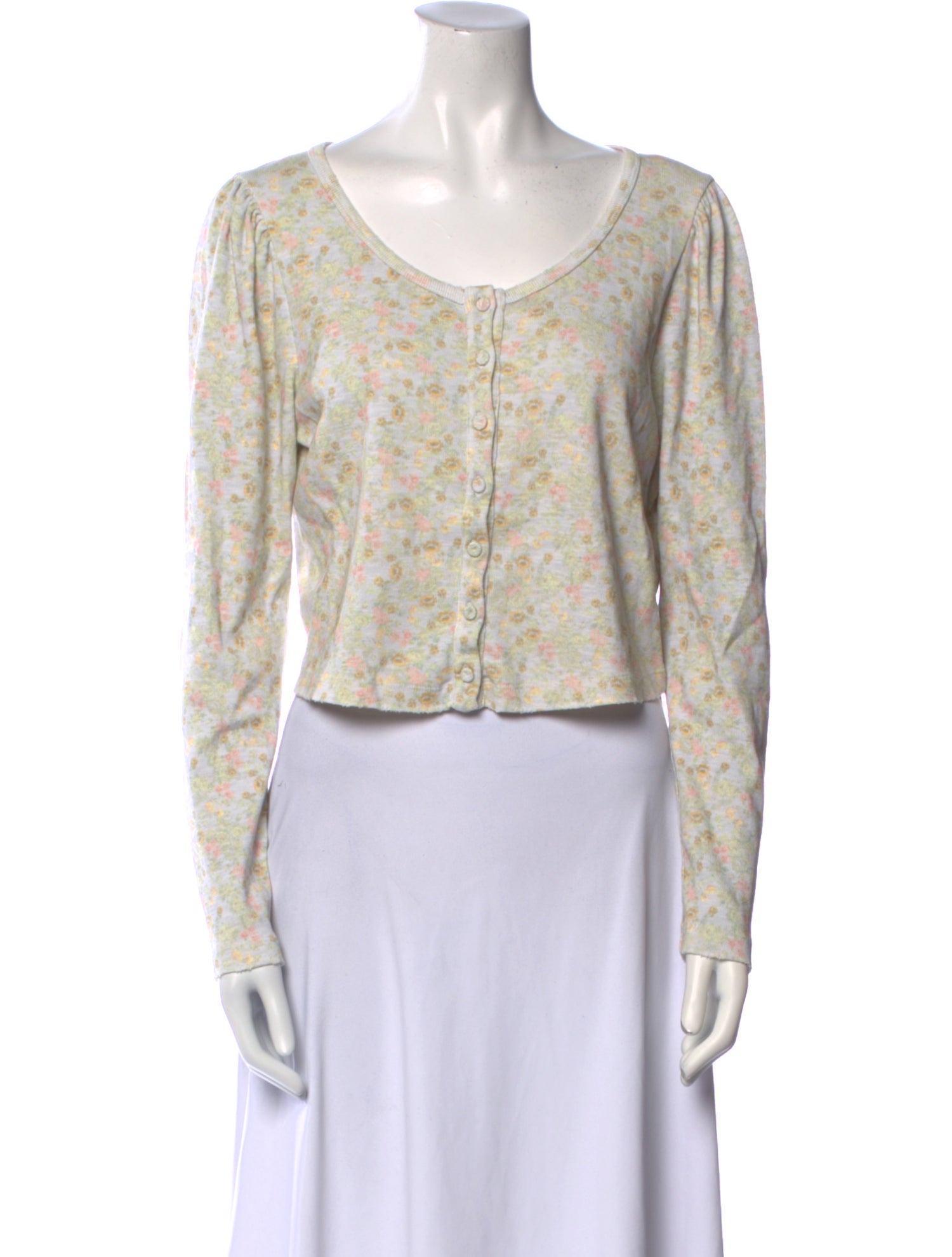 LoveShackFancy Floral Print Scoop Neck Crop Top