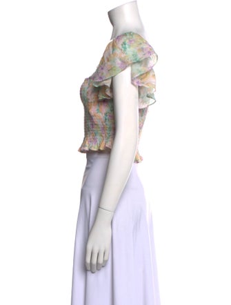 LoveShackFancy Floral Print Square Neckline Crop Top