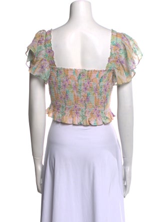 LoveShackFancy Floral Print Square Neckline Crop Top
