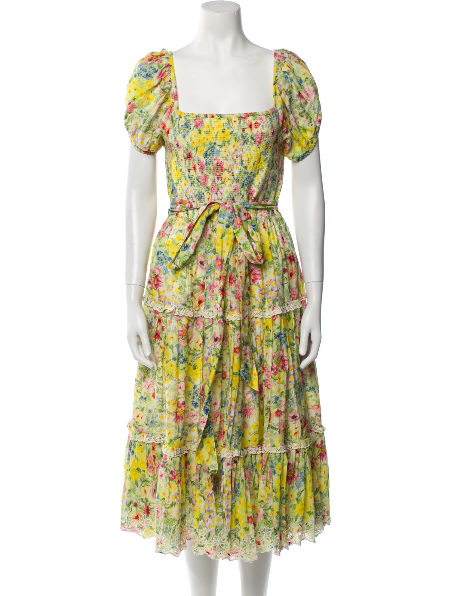 LoveShackFancy Floral Print Midi Length Dress
