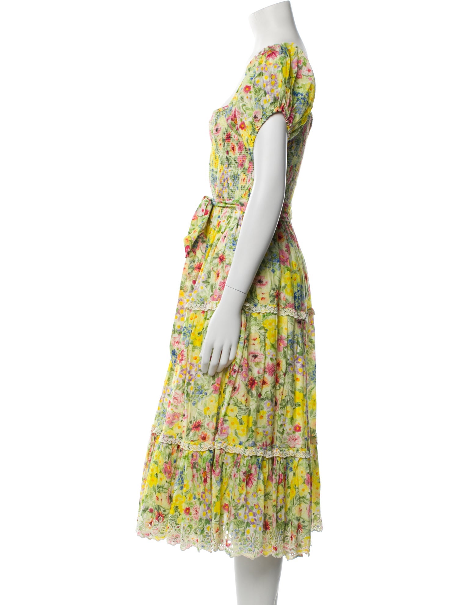 LoveShackFancy Floral Print Midi Length Dress