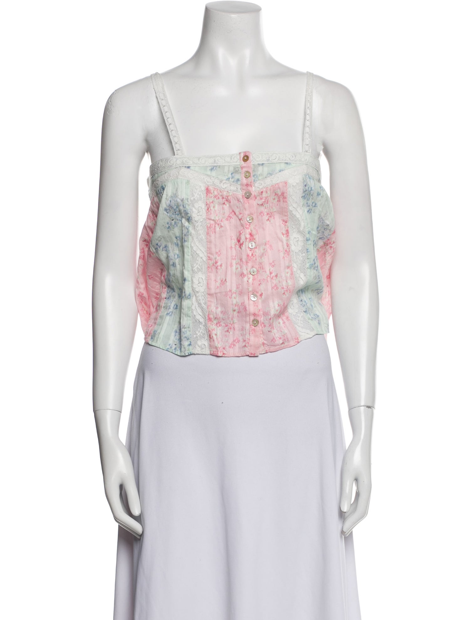 LoveShackFancy Floral Print Square Neckline Crop Top w/ Tags