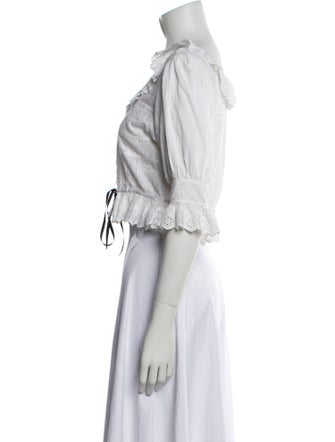 LoveShackFancy Off-The-Shoulder Three-Quarter Sleeve Crop Top