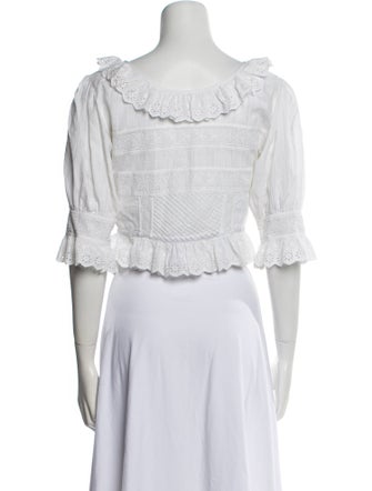 LoveShackFancy Off-The-Shoulder Three-Quarter Sleeve Crop Top