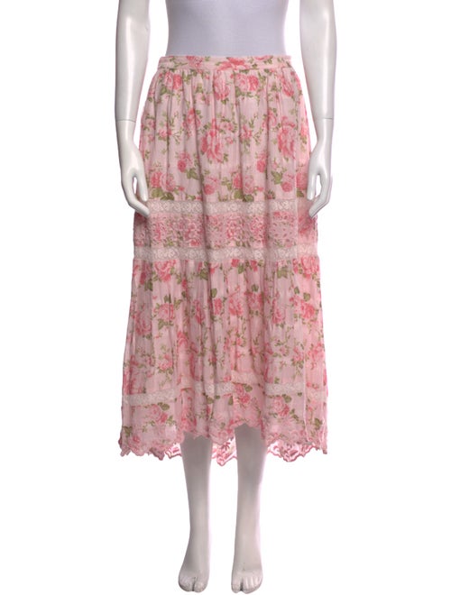 LoveShackFancy Floral Print Midi Length Skirt