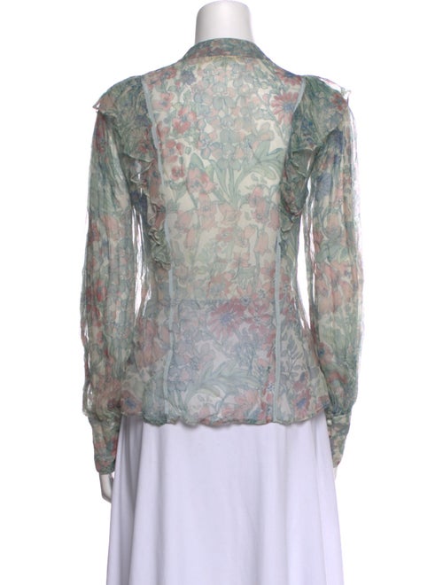 LoveShackFancy Floral Print Mock Neck Blouse