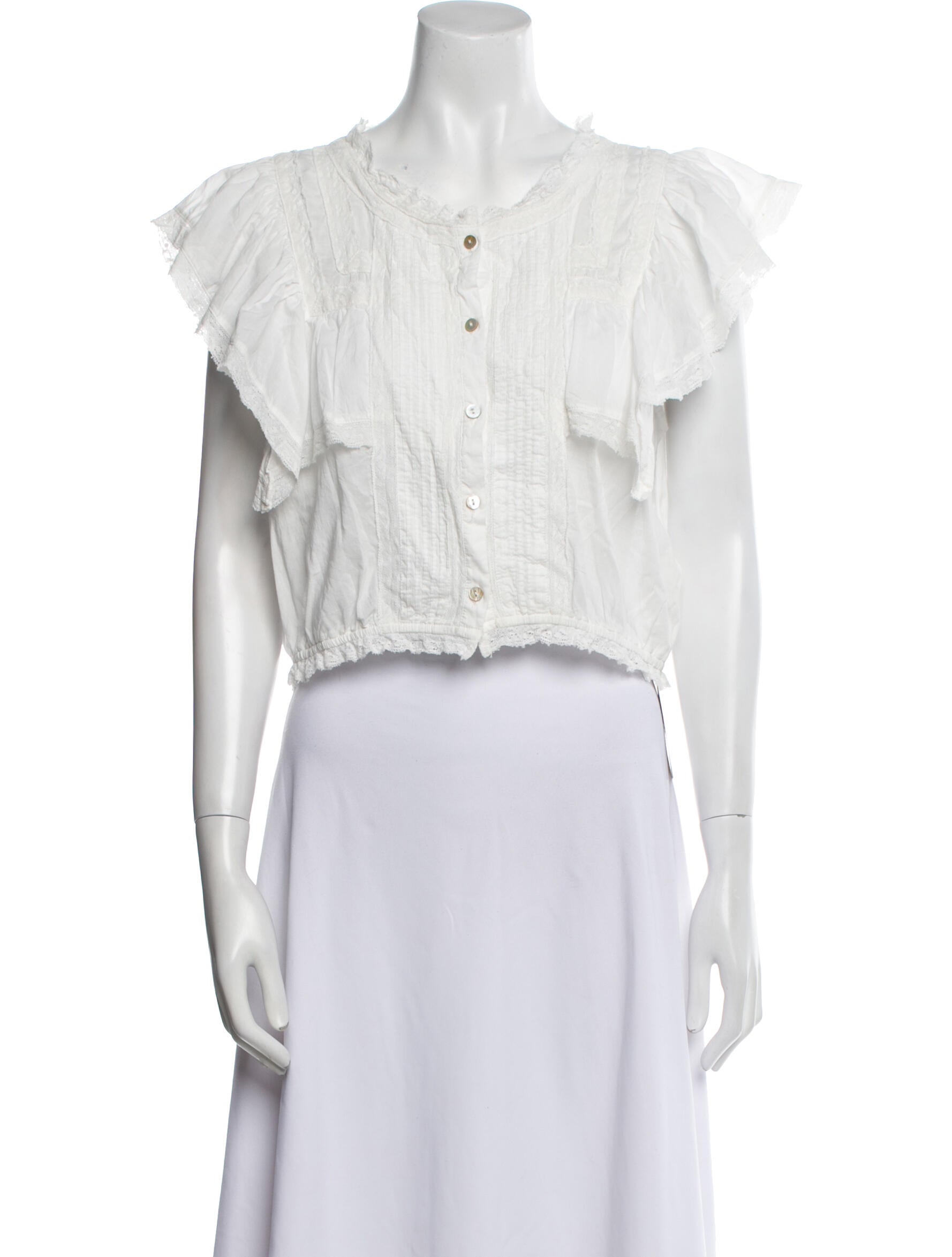 LoveShackFancy V-Neck Short Sleeve Crop Top