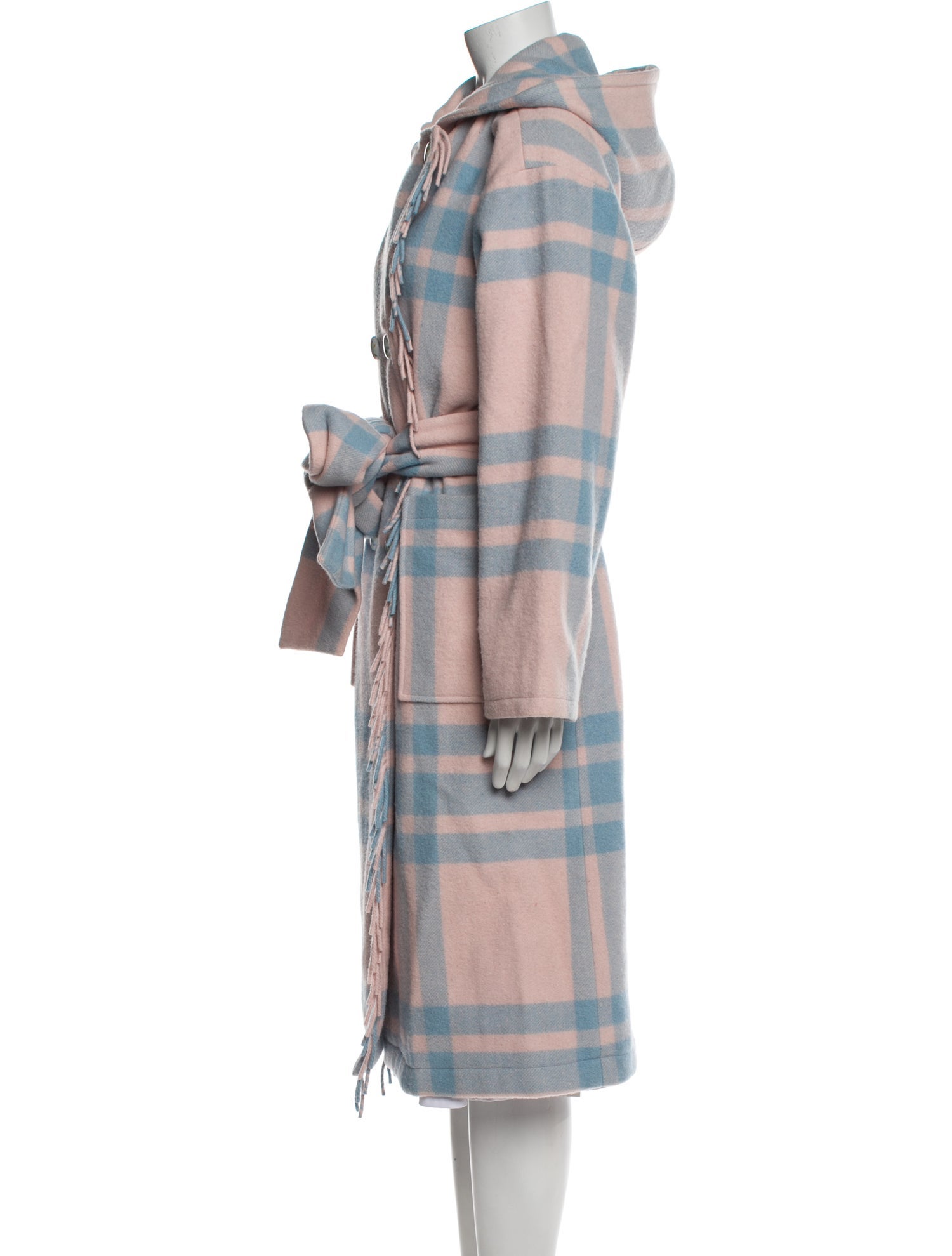LoveShackFancy Wool Plaid Print Trench Coat