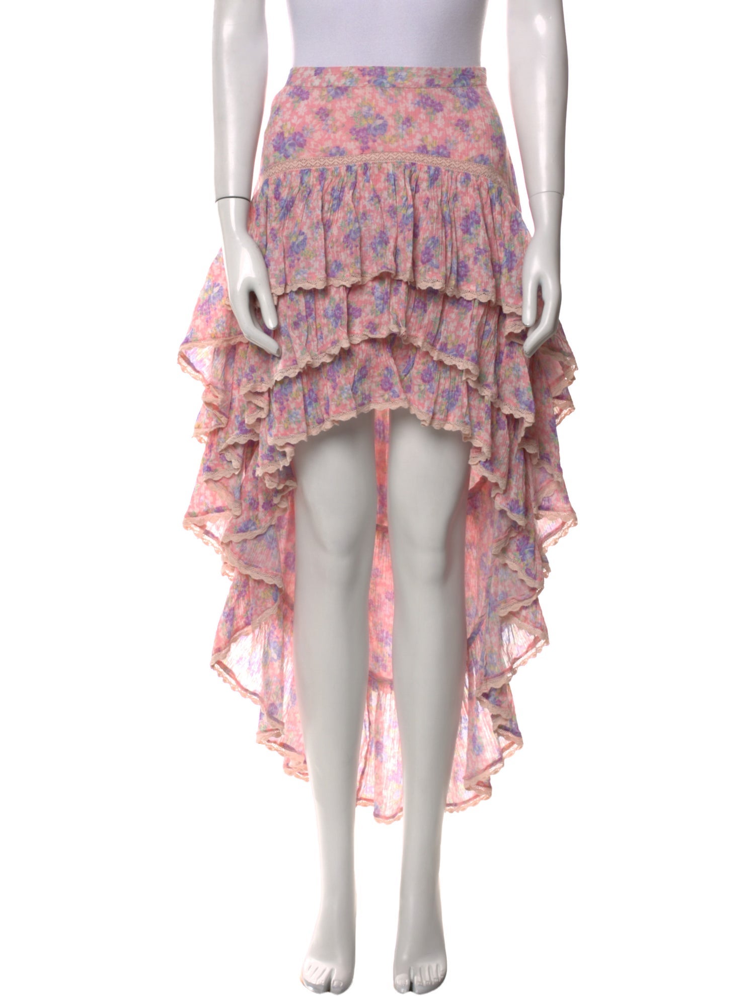 LoveShackFancy Floral Print Midi Length Skirt