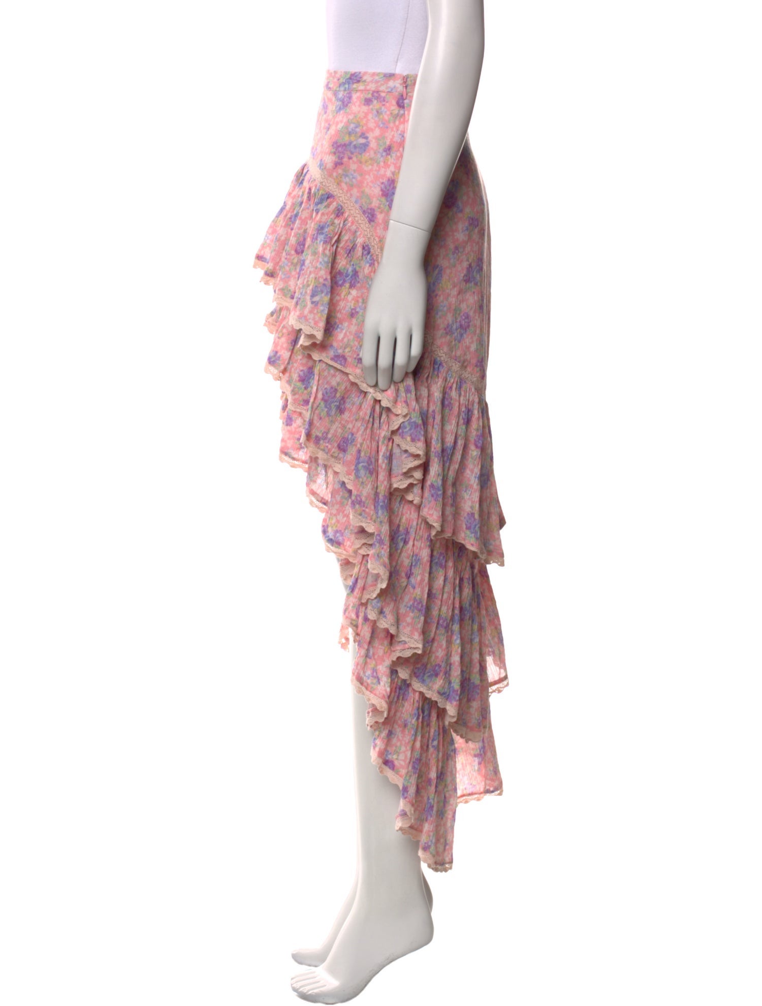 LoveShackFancy Floral Print Midi Length Skirt