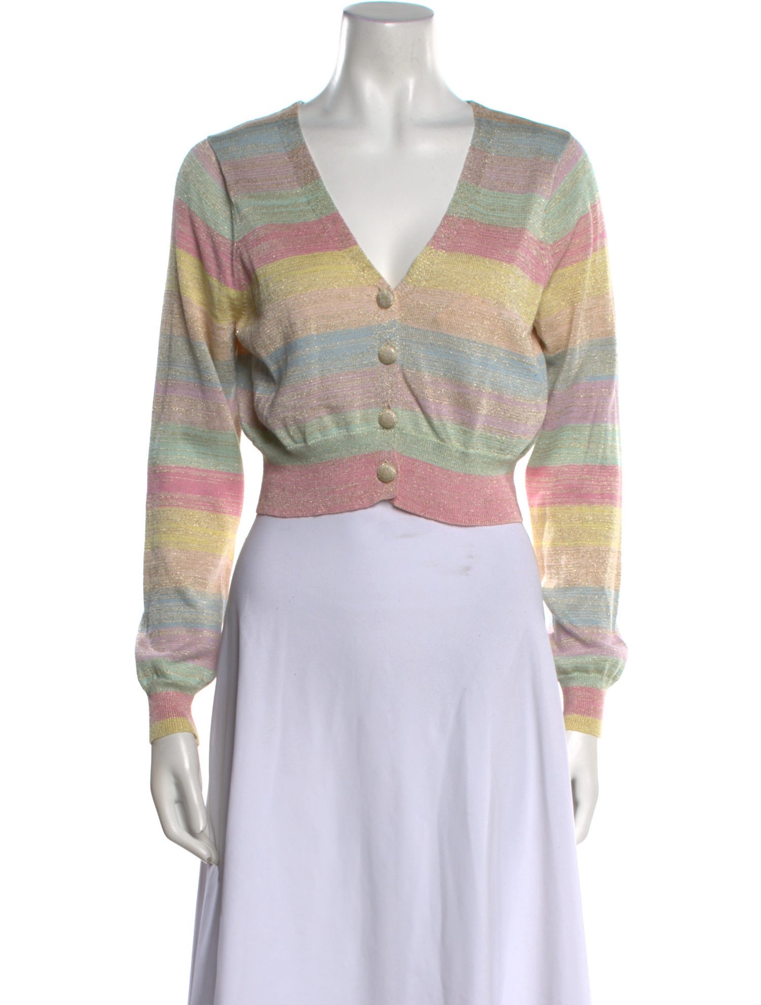 LoveShackFancy Striped V-Neck Crop Top