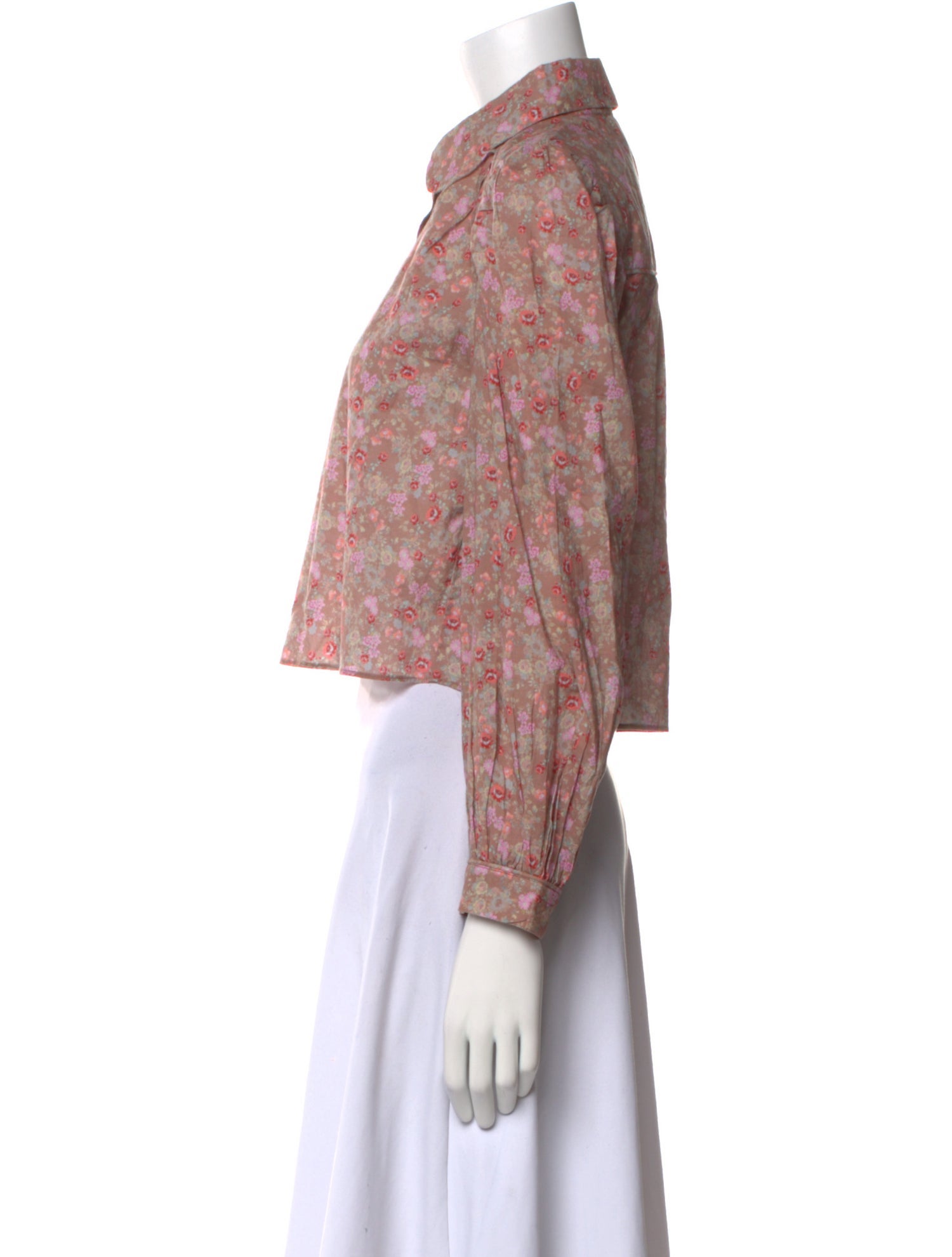 LoveShackFancy Floral Print Long Sleeve Crop Top