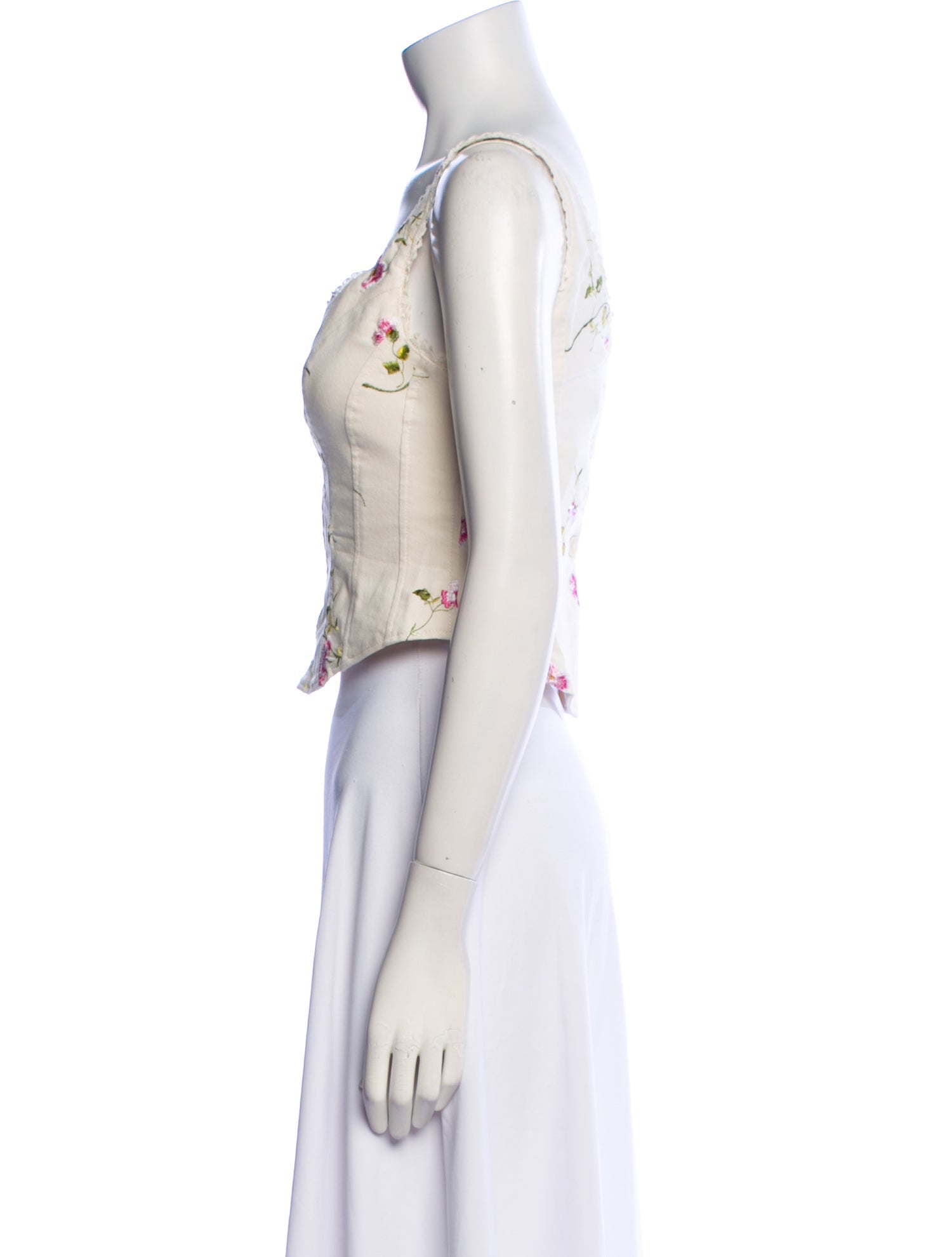 LoveShackFancy Floral Print Scoop Neck Crop Top